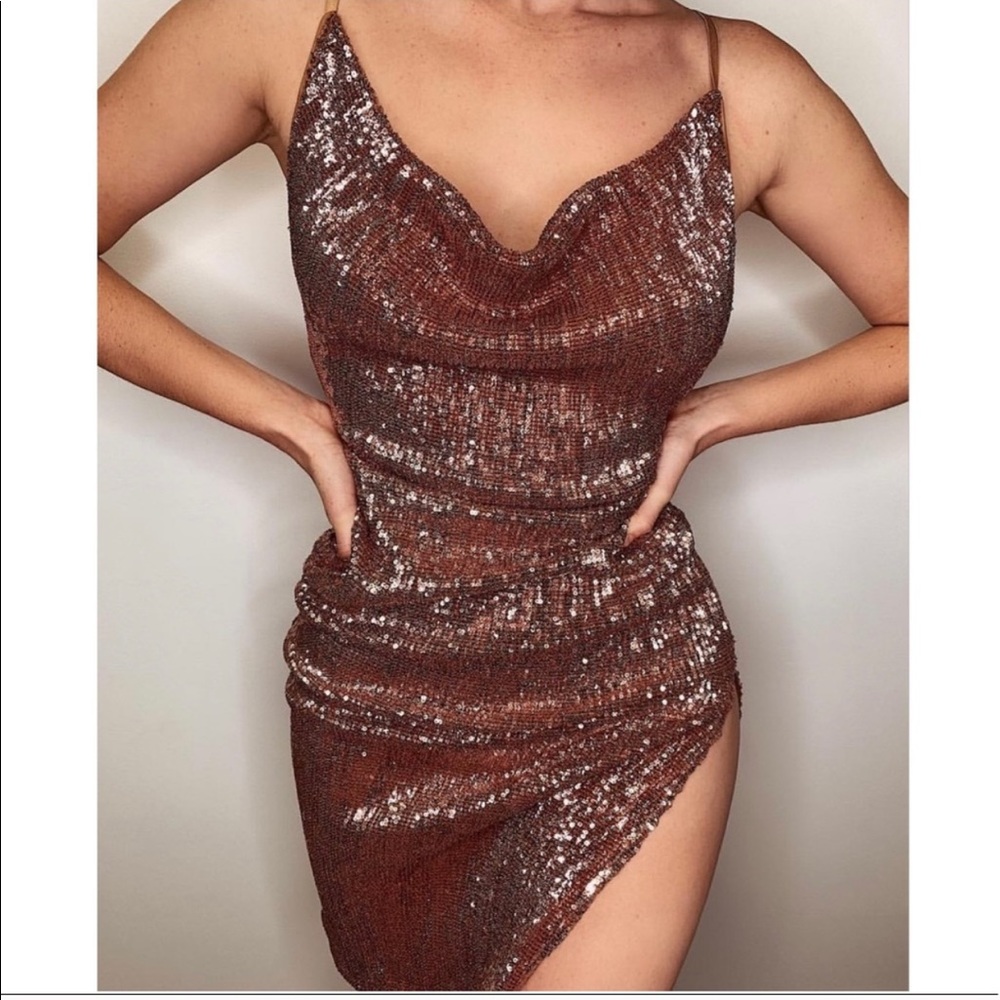 Here for the Party Dress - rose gold sequin dress